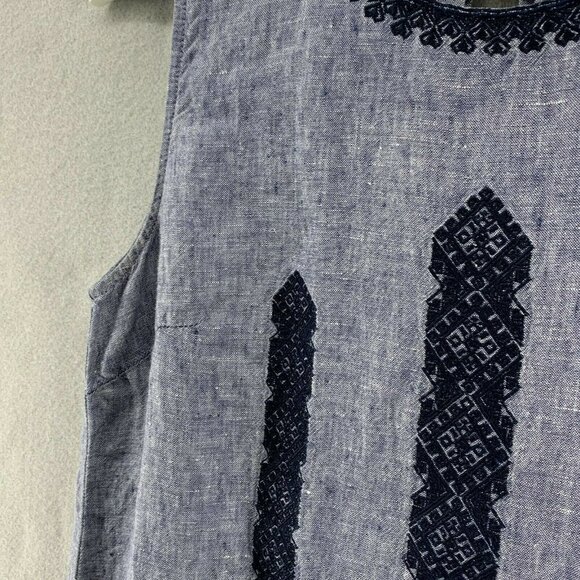 Artisan 100% Linen Embroidered Shift Dress Womens 4 Boho Hippie Beach Wedding - Picture 6 of 12